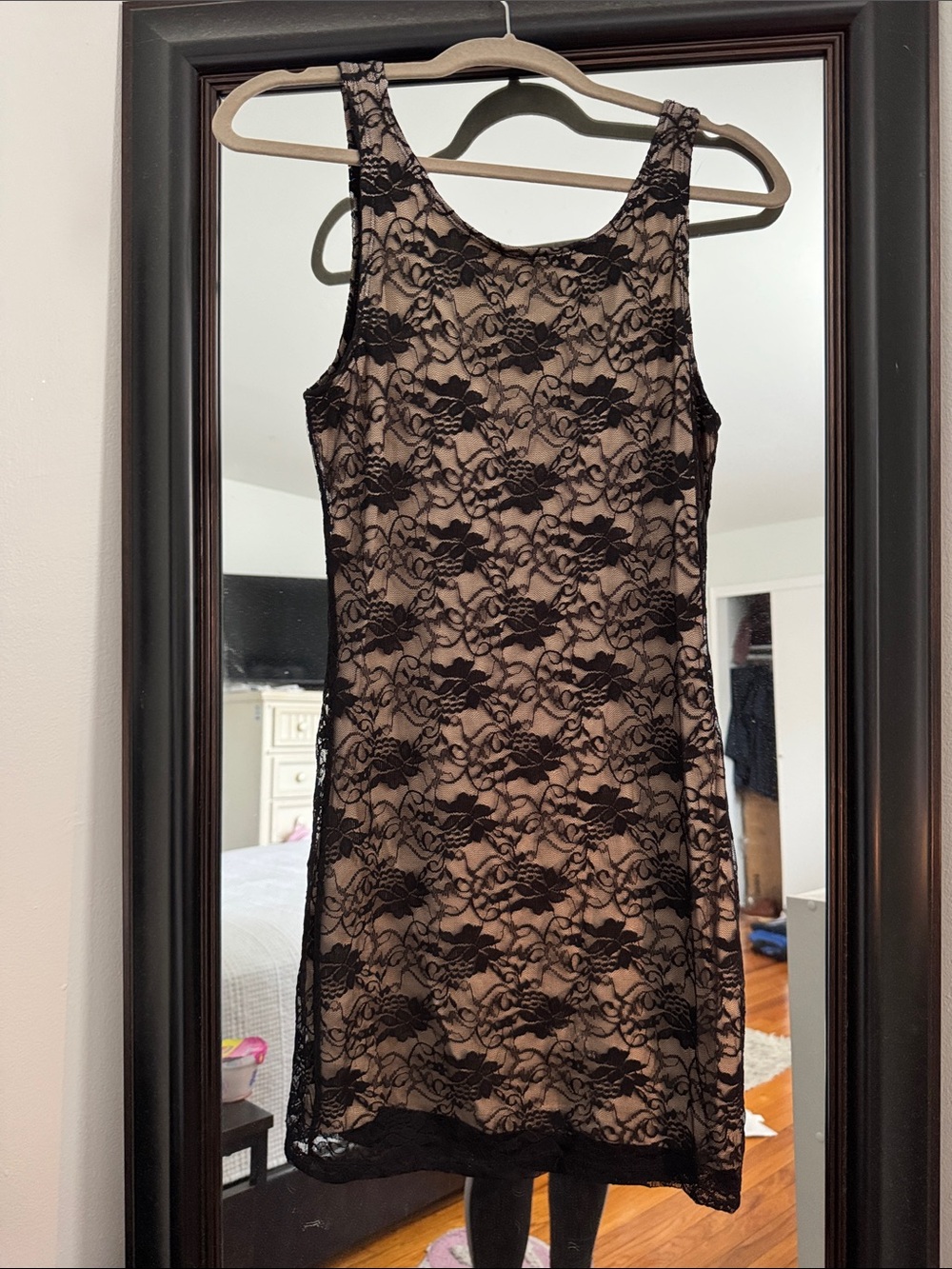 Love Culture Black Lace Overlay Dress with Nude Lining